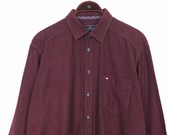 Vintage Burgundy Red Shirt 90s Oversize Overshirt Grunge Flannel Size Large by Jupiter Dark Red Denim Cotton