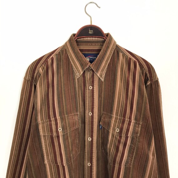 Vintage 90s Brown Stripe CORDUROY Shirt Large Over