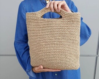 Eco-Friendly Handmade Crochet Jute Hemp Bag - Perfect for Shopping and Everyday Use + Greeting card free