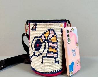 Small Crochet Crossbody Bag: Recycled Cotton Boho Purse