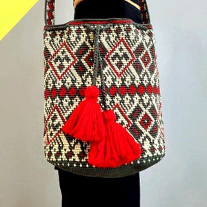 Vegan Crochet Crossbody Bag, Ukrainian Folk Art, Recycled Cotton image 1