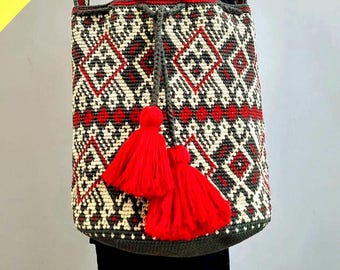 Vegan Crochet Crossbody Bag, Ukrainian Folk Art, Recycled Cotton