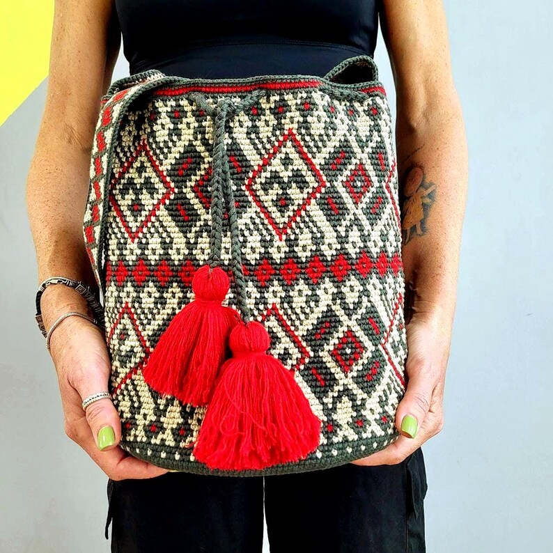 Vegan Crochet Crossbody Bag, Ukrainian Folk Art, Recycled Cotton image 2