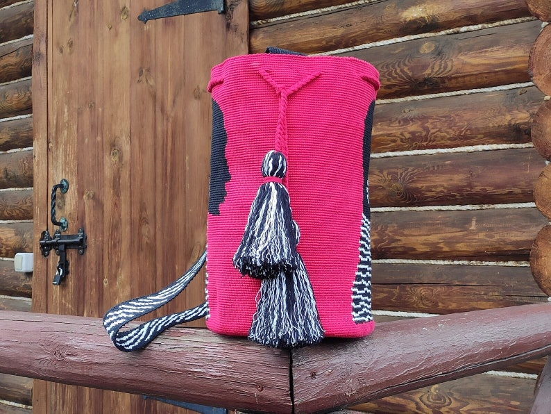 Red Crochet Bucket Bag: African Tribe Boho Tote, Recycled Cotton image 6
