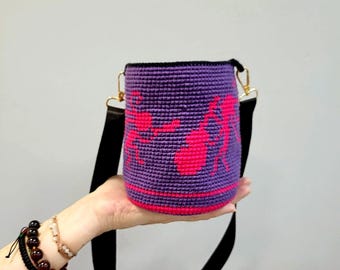 Small Crochet Crossbody Bag: Recycled Cotton Boho Purse