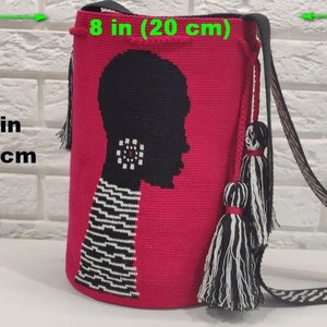 Red Crochet Bucket Bag: African Tribe Boho Tote, Recycled Cotton image 5