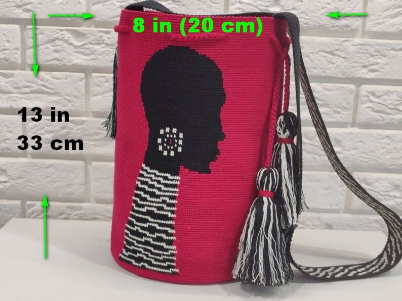 Red Crochet Bucket Bag: African Tribe Boho Tote, Recycled Cotton image 5
