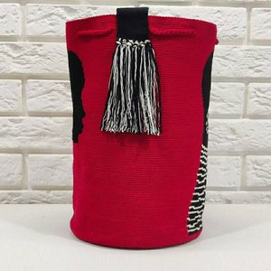 Red Crochet Bucket Bag: African Tribe Boho Tote, Recycled Cotton image 4