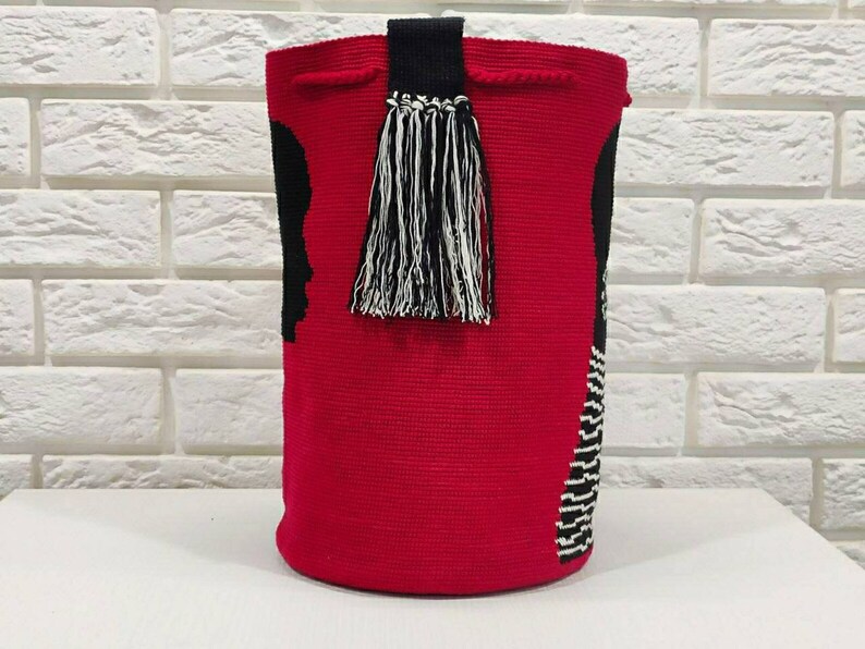 Red Crochet Bucket Bag: African Tribe Boho Tote, Recycled Cotton image 4