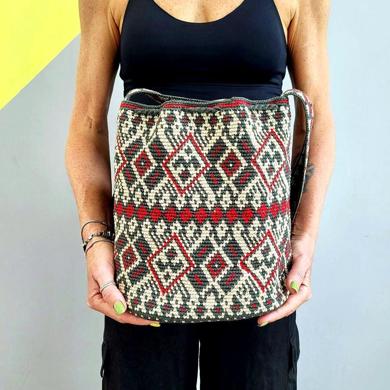Vegan Crochet Crossbody Bag, Ukrainian Folk Art, Recycled Cotton image 3