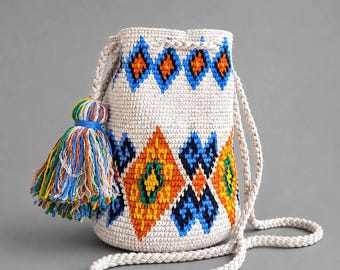 Mini Crochet Bucket Bag in Recycled Cotton, Phone Crossbody Purse