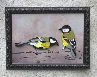 Oiseaux en mosaiques encadrés, décoration murale, fine art, LULU et VERA