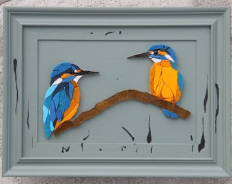 Oiseaux en mosaiques encadrés, décoration murale, fine art, MILO et TINA