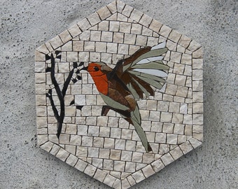 Oiseau en mosaïque, décor mural, wall art outdoor, fine art, ROMANE