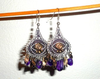Earrings "Esmeralda", Amethyst, Silver Metal, Silver 925, Boho Style, Ethnic Jewelry, Gemstones, Gemstones, Silver