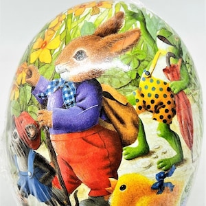 Uovo di Pasqua vintage (6"x4.5") PETER RABBIT & FRIENDS Cartapesta fatto a mano in Germania! Condizioni perfette/Sigillato in fabbrica/Igienico - Bellissimo!