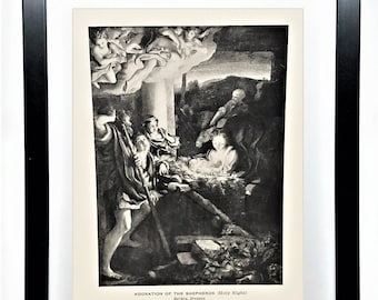 HOLY NIGHT - Vintage 7"x 5" Framed 16th Century Classic Art Print by Correggio-Beautiful Gift for Students of Art and Religion!