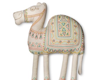 EMBROIDERED CAMEL PILLOW Cotton Snuggler 16 1/2&quot; x 14&quot; Perfect for Child Room Pristine Condition So Cute!