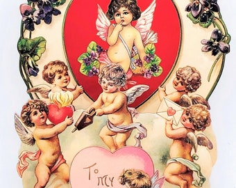 3D Hanging VALENTINE CARD Cupid and Angels Mint Condition/Factory Sealed Rare! Shackman