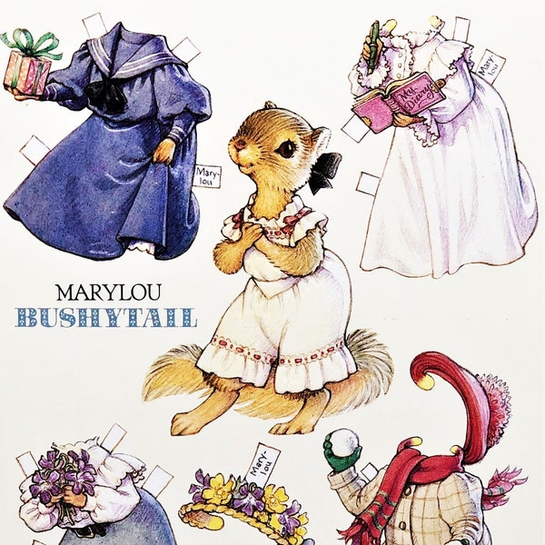 Marylou BUSHYTAIL Squirrel PAPER DOLL Post Card Large 7x6" Rare! Pristine Condition Shackman Co.