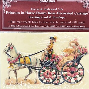 3D VALENTINSTAG Karte Prinzessin auf Pferdekutsche mit Rosen Dekor! Mint/Factory Versiegelt SELTEN! Hüttenmann