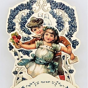 3D Victorian Kunst Grußkarte BATTLING SIBLINGS / Stand Display Dekoration Neuwertig Selten! Hüttenmann