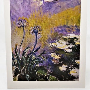 TARJETA DE FELICITACIÓN Vintage de Bellas Artes de MONET "Las Agapantas" Museo Marmottan de París ¡En perfecto estado! ¡Hermosa!