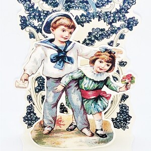 3D Grußkarte Victorian BRUDER und SCHWESTER Geschenk Mutter / Stand Display Dekoration Neuwertig Selten! Hüttenmann