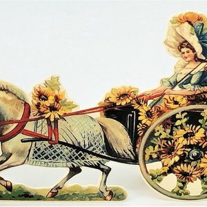 3D VALENTINSTAG Karte viktorianische Dame fahren Pferd gezeichnet Sonnenblume verziert Warenkorb! Mint/Factory Versiegelt SELTEN! Hüttenmann