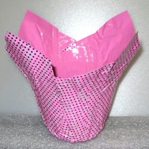 12 invólucros para vasos de flores KWIK COVERS 4,5&quot; bolinhas rosa Vista seus vasos de plantas Vendedores Olhe!