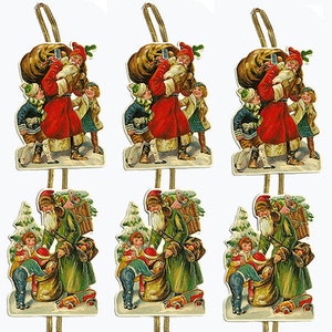 3 tarjetas navideñas victorianas de Papá Noel, hermosas de 3 niveles, para colgar y exhibir, en perfecto estado, en relieve, raras, de Shackman