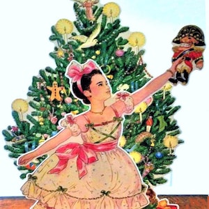 Lindo cartão de felicitações 3D DECORAÇÃO DE NATAL 10" Quebra-nozes Bailarina Suporte para exibição Condição MINT Lacrado de fábrica Raro Shackman