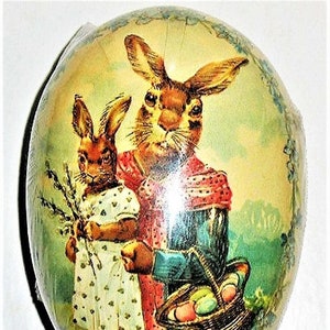 Oeuf de Pâques vintage (4 x 3,5 po.) MÈRE ET FILLE, papier mâché fait main en Allemagne ! En parfait état/scellé en usine/sanitaire - Magnifique !