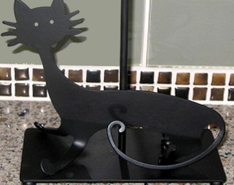 BLACK CAT Iron Candle Holder Pedestel Stand 8" x 6" MINT Condtion in Box So cute!