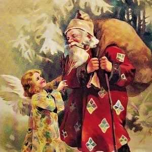 Cartão postal com os melhores desejos de Natal ANGEL GROOMS SANTA Em perfeito estado Raro! Shackman Company