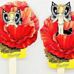 FEE in HIBISCIS BLUME - Vintage Mechanischer Push-up Grußkarte - Helen Page Künstler - Tadelloser Zustand! B. Shackman Co.