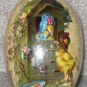 Stare pisanki z papier-mâché (3x2,5"), w kształcie kurczaczków, ręcznie robione w Niemczech, w stanie idealnym, zapieczętowane w fabryce!