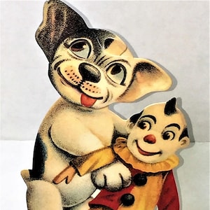 CARTÃO DE DIA DOS NAMORADOS RETRÔ "Doggie Loves His Clown Toy" Condição de Ótimo Lacrado de Fábrica Raro! Shackman Co.