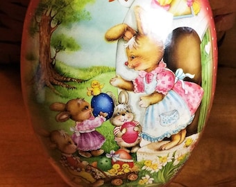 Vintage Paper Mache Easter Egg (7x5") EASTER MORNING MAMA & Kids Handmade in Germany Mint Condition/Factory Sealed!