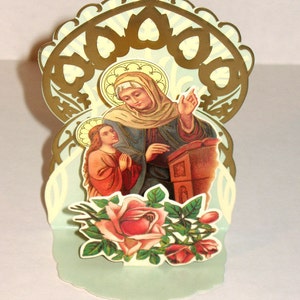 Schöne 3D Weihnachtssegen Karte St. ANN Lehre Tochter Blessed VIRGIN MARY Stand zum Display Mint Zustand selten Shackman