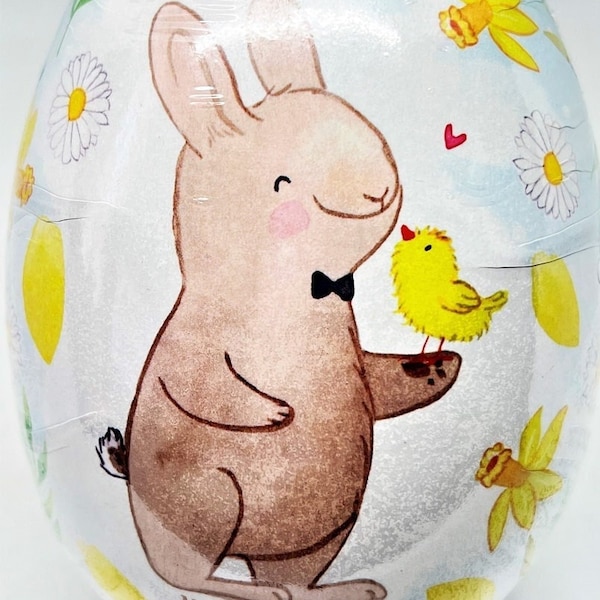 Decoupage Easter Egg (4x3.5") BOWTIE BUNNY & CHICK! Factory-Sealed-Sanitary/Mint Condition - Perfect Spring Tabletop Decor or Loving Gift!