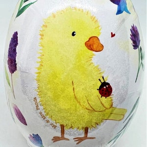 Decoupage Easter Egg (7x5") CHICK LOVES LADYBUG! Factory-Sealed-Sanitary/Mint Condition - Perfect Spring Tabletop Decor or Loving Gift!