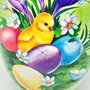 Vintage Paper Mache Easter Egg (4&quot;x3.5&quot;) CHICKS HATCHING! Handmade in Germany MINT Condition Factory Sealed!