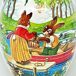 Vintage (3.5x2.5") Easter Egg-Paper Mache "FISHERMAN BUNNY" Handmade in Germany-Factory-sealed/Sanitary/Min Condition! Perfect Holiday Gift!