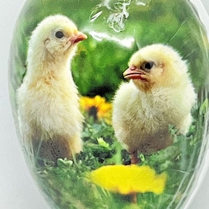 Vintage (3.5x2.5&quot;) Paper Mache Easter Egg TWIN CHICKS Handmade in Germany-Factory-sealed/Sanitary/Min Condition! Perfect Holiday Gift!