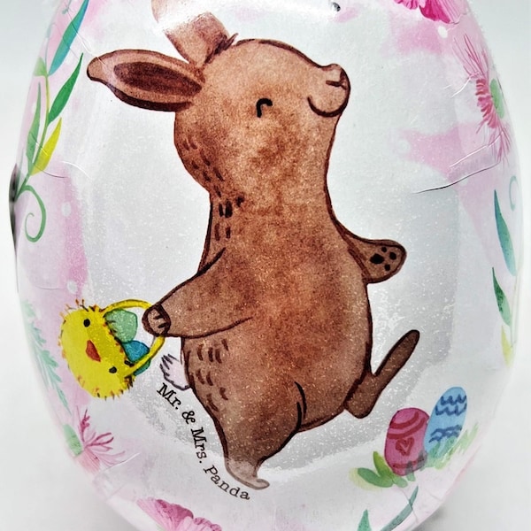 Decoupage Osterei (17,5 x 12,5 cm) überspringender Hase!