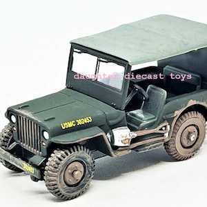 Vintage US MARINES JEEP 4x4 w/Display Base & History Card! Intricate Diecast Metal Truck-Pristine Condition-Corgi-Perfect Gift for Veterans