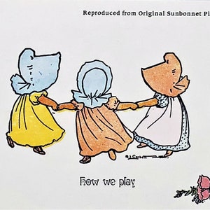 CARTE POSTALE BÉBÉS SUNBONNET vintage « Comment nous jouons » En parfait état ! Rares ! Shackman Company Nous livrons dans le monde entier !