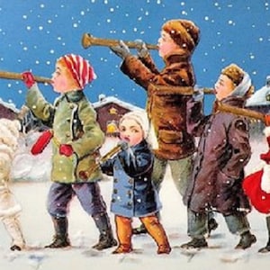 Karta świąteczno-noworoczna dla dzieci z kolekcji Victorian Children „HOLIDAY PARADE” Stan idealny Rzadka! B. Shackman