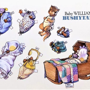 Baby William BUSHYTAIL Scoiattolo BAMBOLA DI CARTA Cartolina Grande 7x6" Rara! Condizioni perfette Shackman Co.